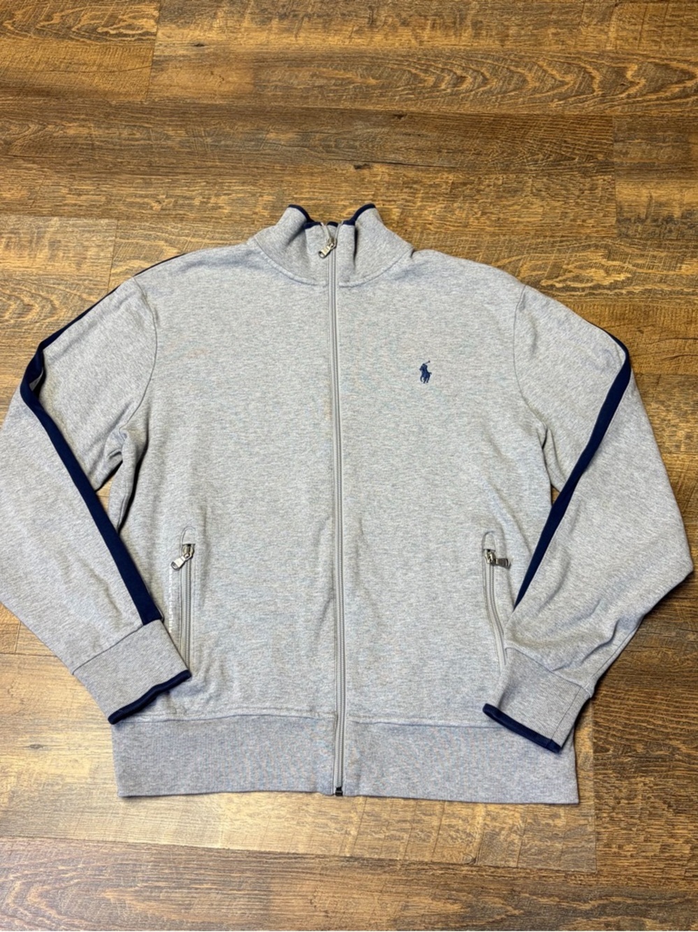 Polo Ralph Lauren Zip Sweatshirt Mens Medium Gray Mock Neck Logo Jacket Casual - Picture 2 of 13